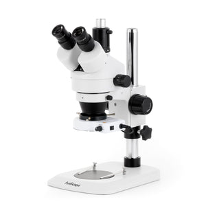 3.5X-45X Trinocular Industrial Inspection Zoom Stereo Microscope w/80 LED Compact Ring Light on Pillar Stand with Small Base