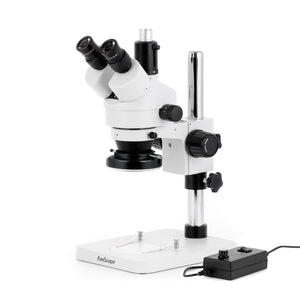 3.5X-180X Trinocular Stereo Zoom Microscope w/144 LED Ring Light and 10MP USB 2.0 C-mount Camera on Pillar Stand