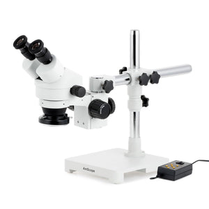 7X-45X Binocular Stereo Zoom Microscope w/Multi-Zone 144 LED on Single Arm Boom Stand
