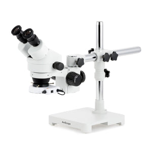 7X-45X Binocular Stereo Zoom Microscope w/144 LED Compact Ring Light on Single Arm Boom Stand