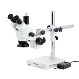 3.5X-180X Trinocular Stereo Zoom Microscope w/Multi-Zone 144 LED and 18MP USB 3.0 C-mount Camera on Single Arm Boom Stand