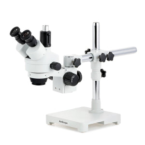 7X-45X Trincocular Simul-Focal Stereo Zoom Microscope w/5MP USB 2.0 C-mount Camera on Single Arm Boom Stand