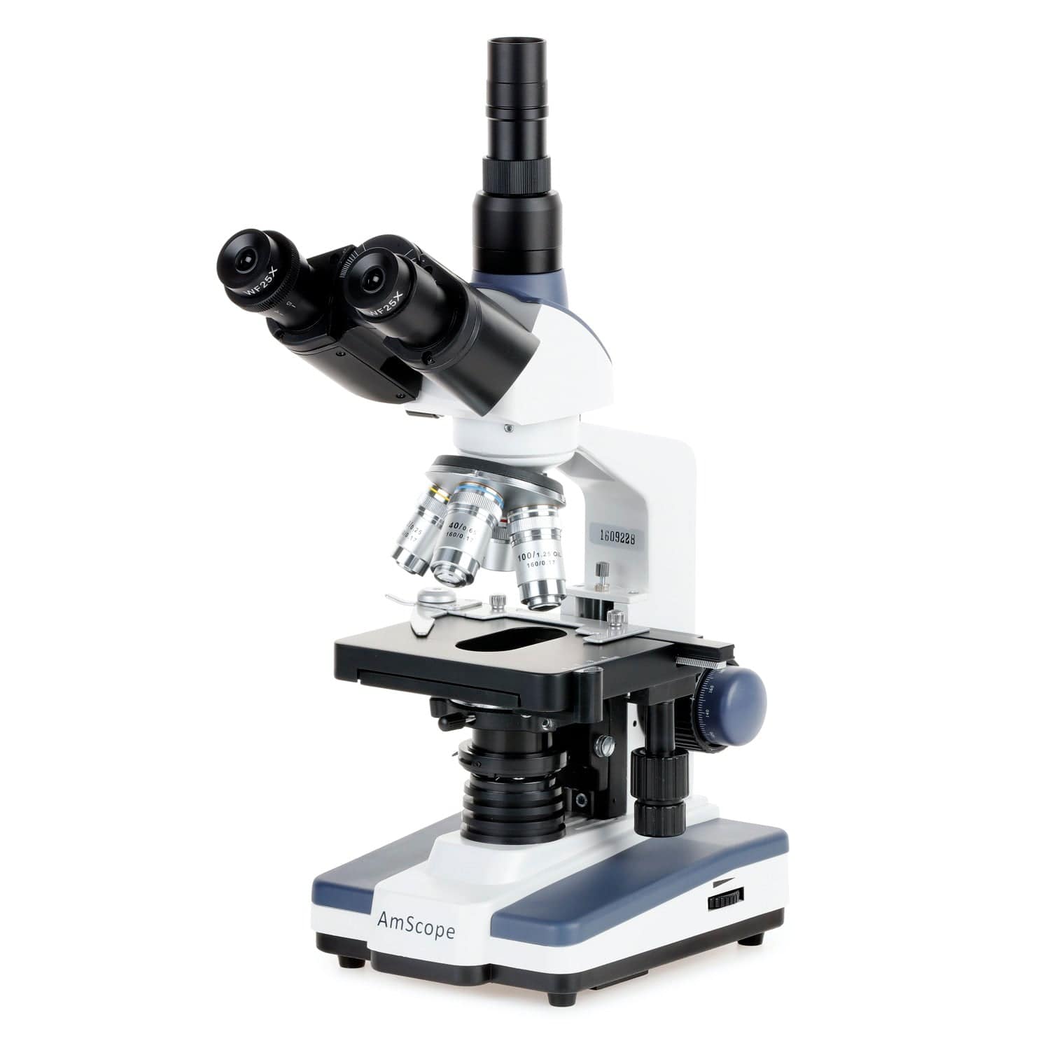 AmScope T120 Series Student and Professional Trinocular Compound Microscope 40X-2500X Magnification with LED, 3d Mechanical Stage, Siedentopf Head and