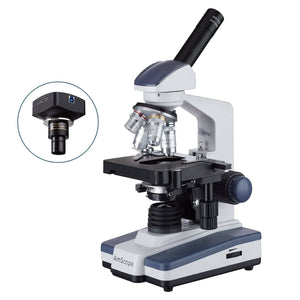AmScope M620 Series Monocular LED Compound Microscope 40X-2500X Magnification With 18MP USB 3.0 C-mount Camera