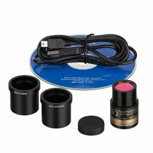 AmScope M500 Series Biological Student Cordless Monocular Compound Microscope 40X-2500X Magnification with LED, Mechanical Stage and USB Digital Eyepiece Camera