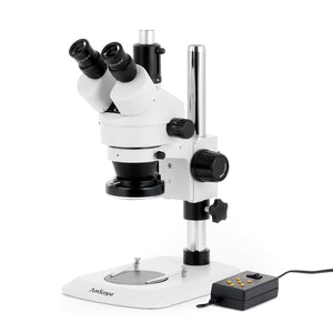 Amscope 3.5X-90X Trinocular Zoom Stereo Microscope +144 LED  +Pillar Stand +Base