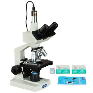 OMAX 40X-2500X Trinocular Compound LED Microscope+USB Camera+Slides+Covers+Paper