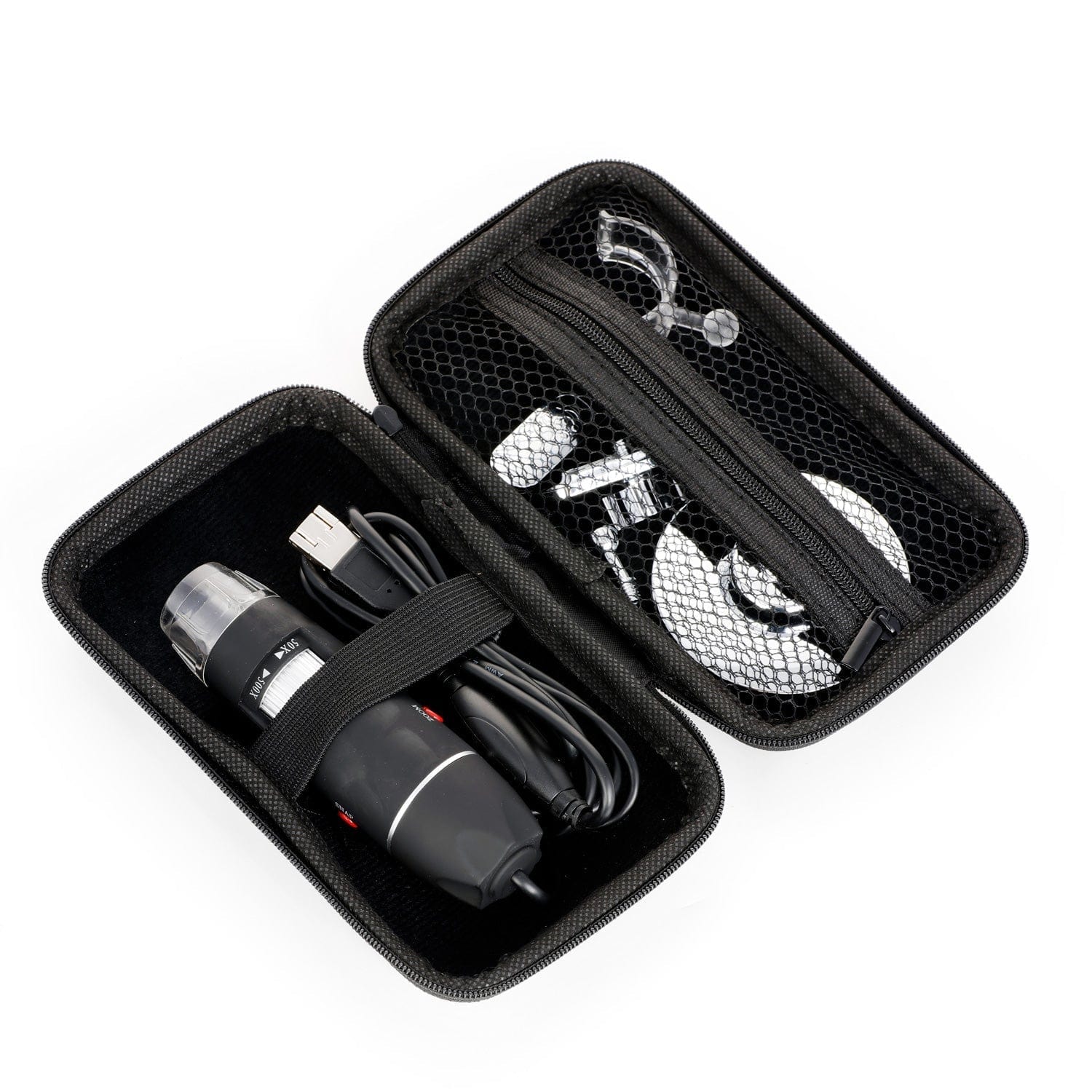 Bundle Savings! AmScope UTP Series 2.0MP USB Handheld Digital Microscope 10X-200X Magnification on Metal Stand with LED Illumination + BONUS Carrying Case