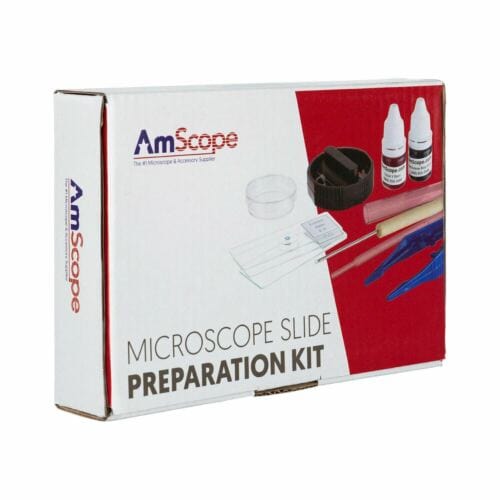 AmScope Microscope Slide Preparation Kit Including Slides, Stains