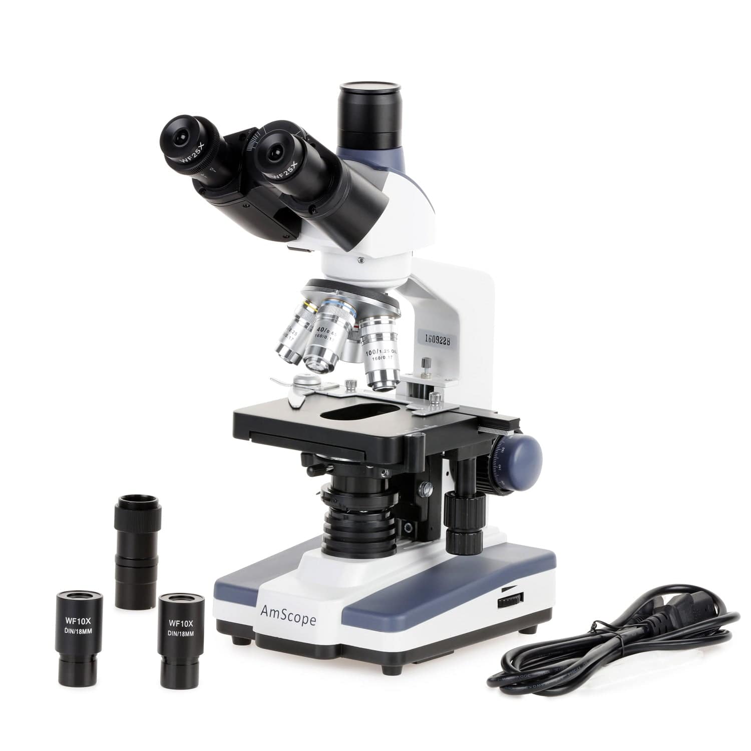 AmScope T120 Series Student and Professional Trinocular Compound Microscope 40X-2500X Magnification with LED, 3d Mechanical Stage, Siedentopf Head and