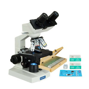 OMAX 40-2000X Binocular LED Compound Microscope+Prepared Slides+Paper+Covers
