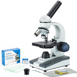 AmScope M150 Series Portable Student Monocular Compound Microscope 40X-1000X Magnification with LED and 50 Blank Slides