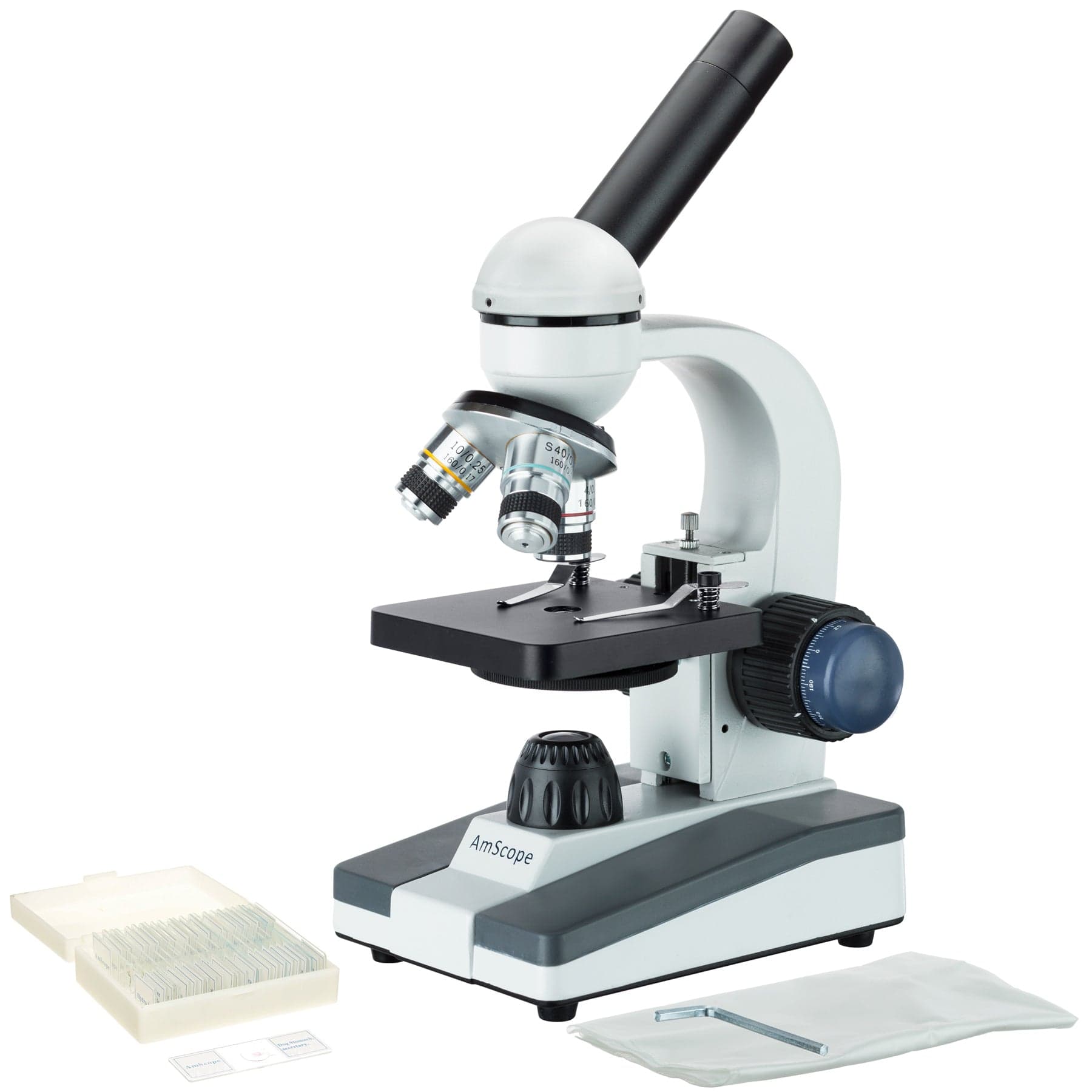 AmScope M150 Series Portable Student Monocular Compound Microscope 40X-1000X Magnification with LED and 25 Prepared Slides