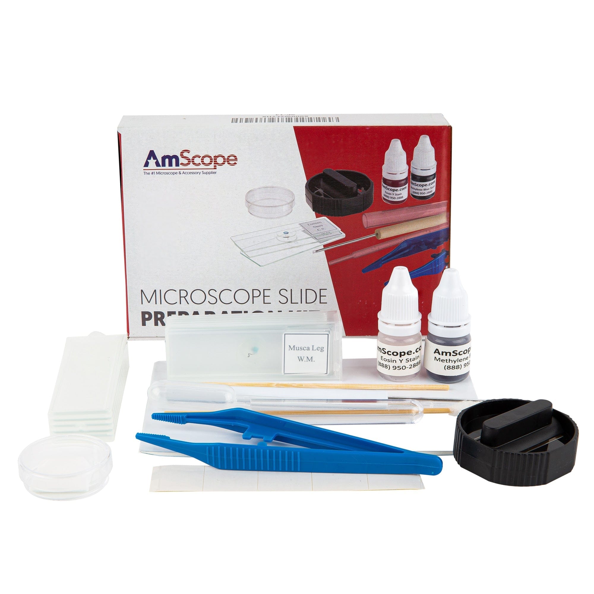 AmScope Microscope Slide Preparation Kit Including Slides, Stains