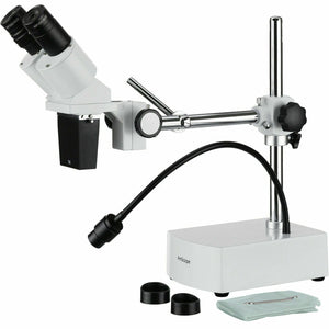 10X Binocular Compact Fixed-Lens Stereo Microscope w/Reverse Angled Head, Boom-Stand, and Goose-Neck LED Light