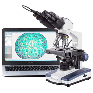AmScope B120 Series Student & Professional LED Binocular Compound Microscope 40X-2500X Magnifiaction With Digital Camera and 3D Stage