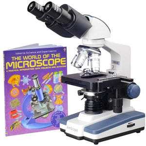 AmScope B120 Series Binocular Compound Microscope 40X-2000X Magnification with LED, Siedentopf Head, Book and 5MP Digital Camera