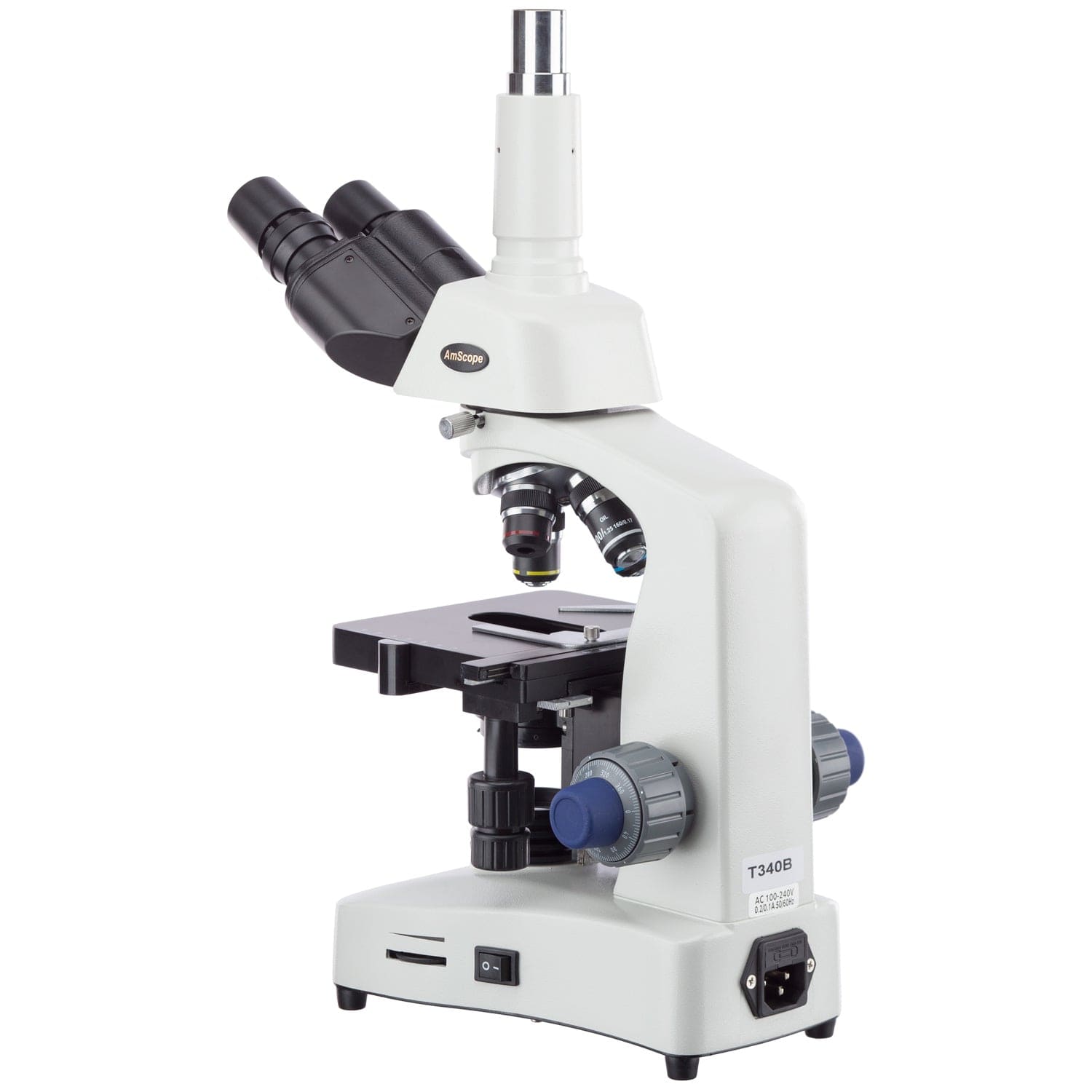 AmScope T340 Series Trinocular Compound Microscope 40X-2000X Magnification with 3W LED, 3D Mechanical Stage