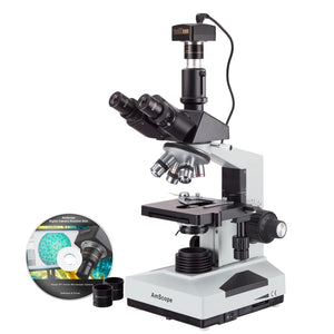 AmScope T490 Series Simul-Focal Biological Trinocular Compound Microscope 40X-2000X Magnification with 3MP USB 2.0 C-mount Camera