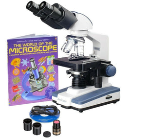 AmScope B120 Series Binocular Compound Microscope 40X-2500X Magnification with LED, Siedentopf Head, Book and 5MP Digital Camera