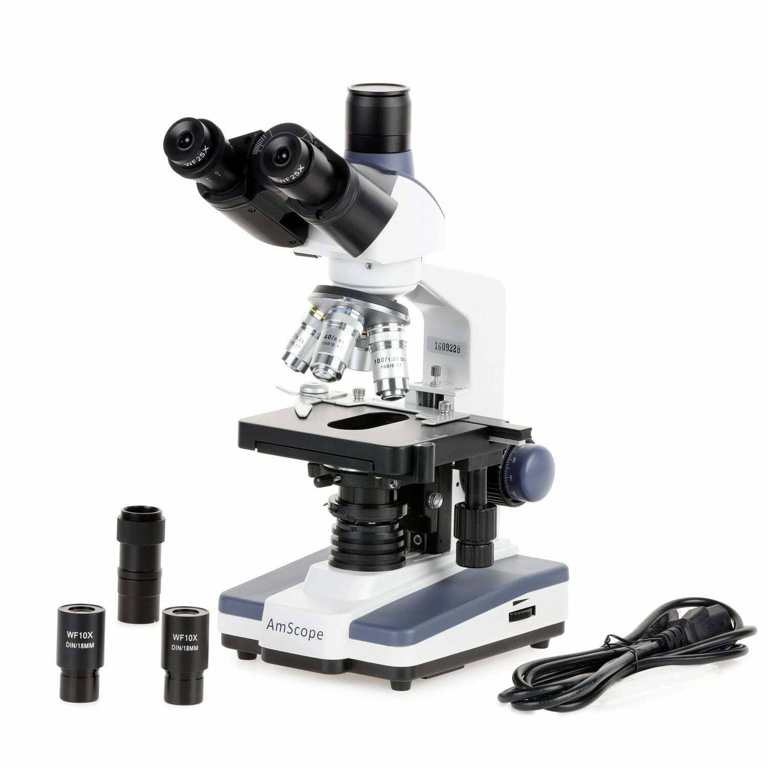 AmScope T120 Series Trinocular LED Compound Microscope 40X to 2500X Magnification with Siedentopf Head + 5MP Digital Eyepiece