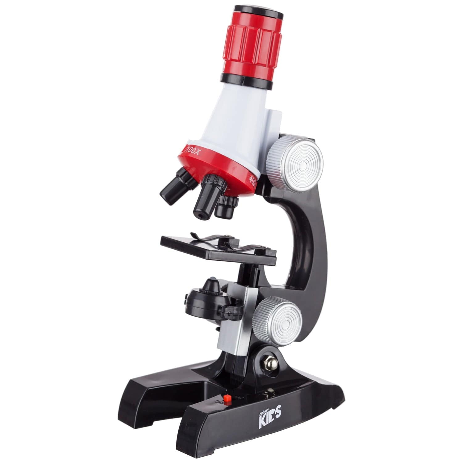 AmScope Kids Beginner Compound Microscope 100X-1200X Magnification LED Toy Set with Slides Preparation Kit and Microscope Book
