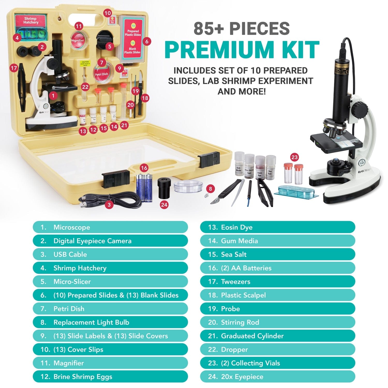 IQCREW by Amscope Kid’s 85+ piece Premium Compound Microscope, Color Camera and Interactive Kid’s Friendly Software Kit New Lower Price