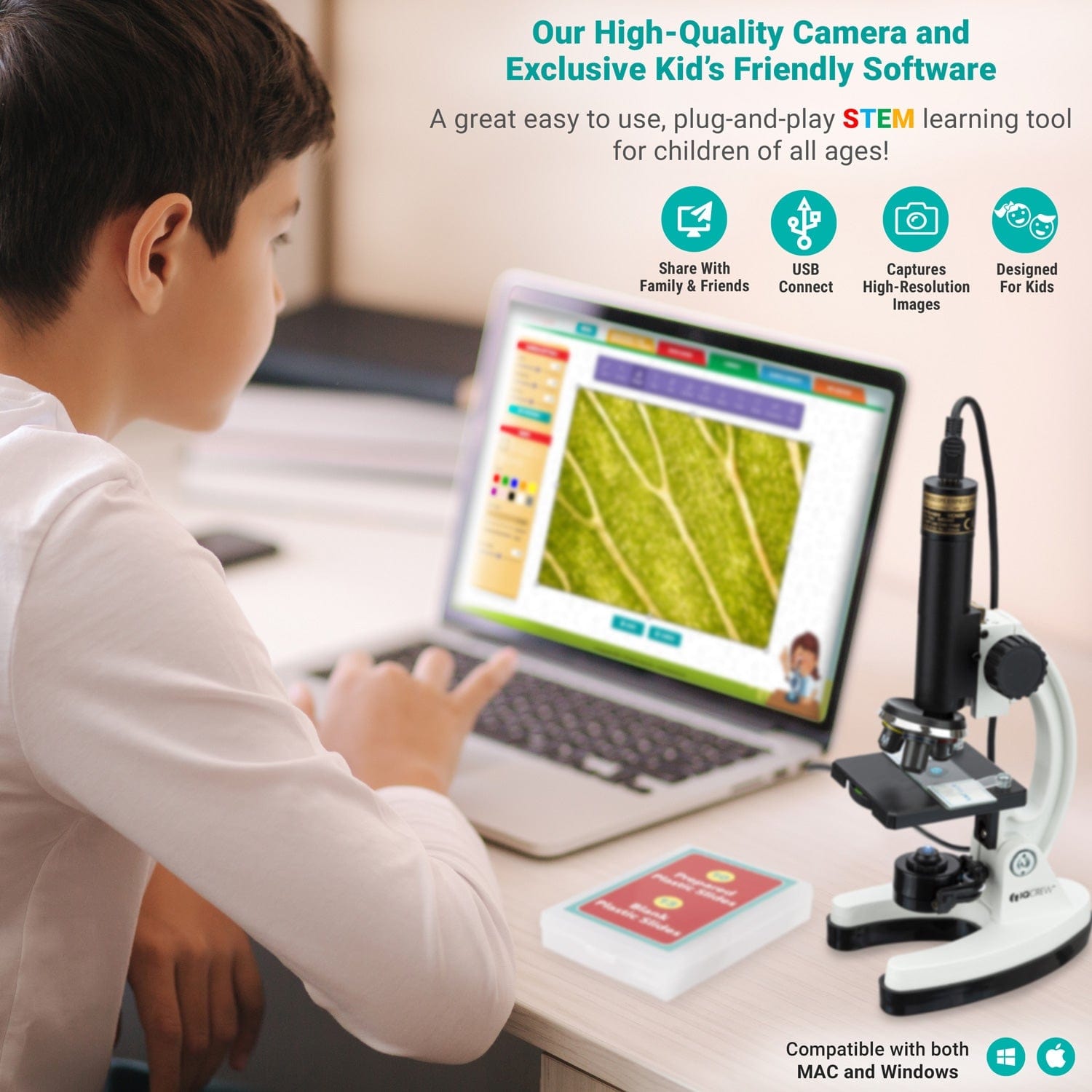 IQCREW by Amscope Kid’s 85+ piece Premium Compound Microscope, Color Camera and Interactive Kid’s Friendly Software Kit New Lower Price