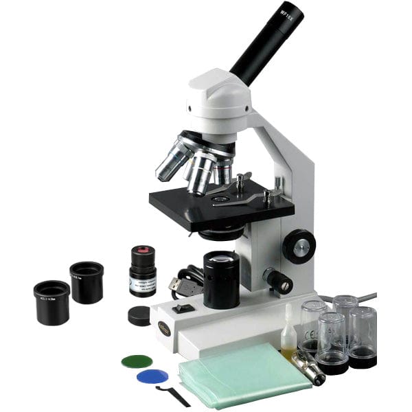 AmScope 40X-1000X LED Portable Compound Microscope With Slide Preparation Kit