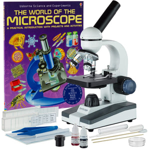 40X-1000X Portable LED Monocular Student Microscope + Slide Preparation Kit + Microscope Book