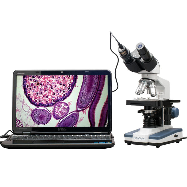 40X-2500X LED Binocular Compound Microscope w/1.3MP Digital Camera, 3D  Stage and Interactive Student’s Friendly Software Kit