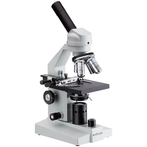 AmScope M500 Series LED Student Monocular Compound Microscope 40X-2000X Magnification with Mechanical Caliper