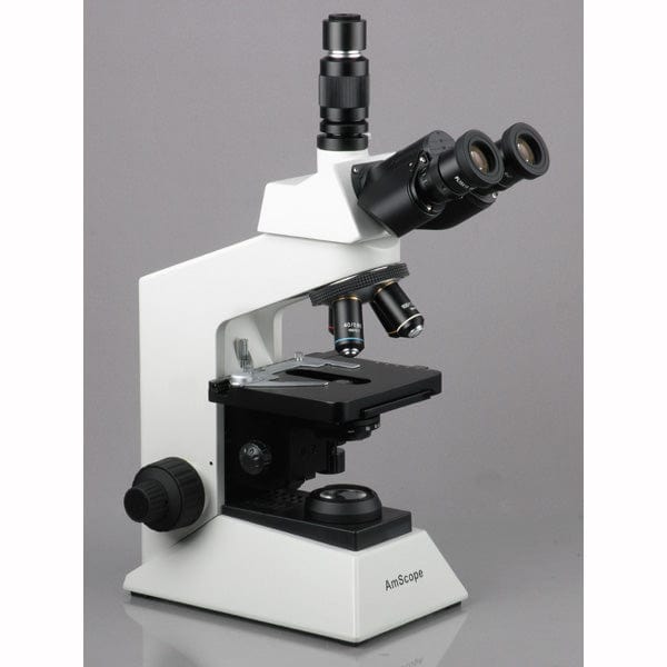AmScope T580 Series Biological Research Grade Simul-Focal Trinocular Compound Microscope 40X-2000X Magnification with 20W Halogen, 3D Mechanical Stage