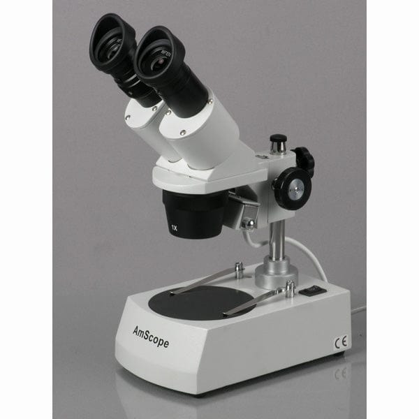 AmScope SE306 Series Compact Multi-Lens Binocular Stereo Microscope 20X-40X Magnification with Angled Head, Metal Pillar Stand, Top & Bottom Halogen Lighting, 1MP Digital Eyepiece Camera