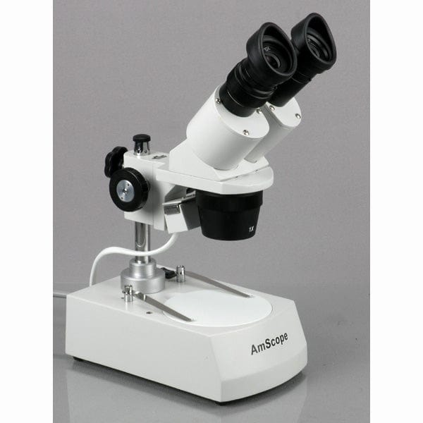 AmScope SE306 Series Compact Multi-Lens Binocular Stereo Microscope 20X-40X Magnification with Angled Head, Metal Pillar Stand, Top & Bottom Halogen Lighting, 1MP Digital Eyepiece Camera