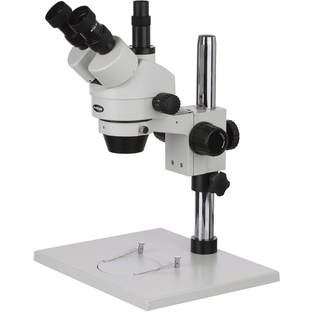 AmScope SM-1 Series Zoom Trinocular Stereo Microscope on Pillar Stand ...