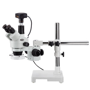 3.5X-90X Boom Stand Trinocular Zoom Stereo Microscope with Fluorescent Ring Light and 1.3MP USB2.0 Camera